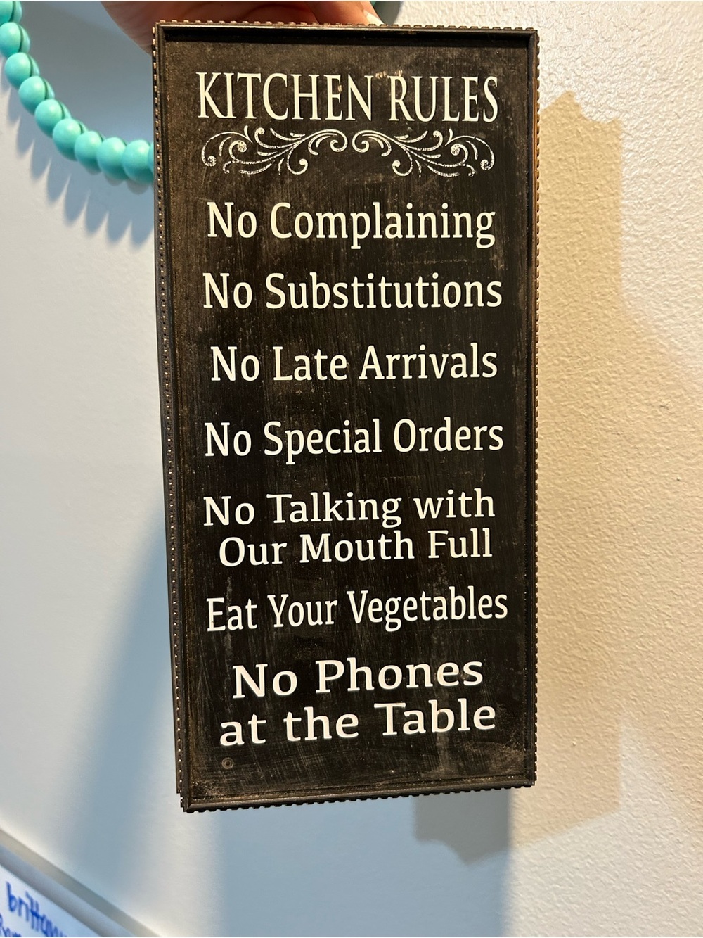 Kitchen Rules Wood Wall Sign - Black and White